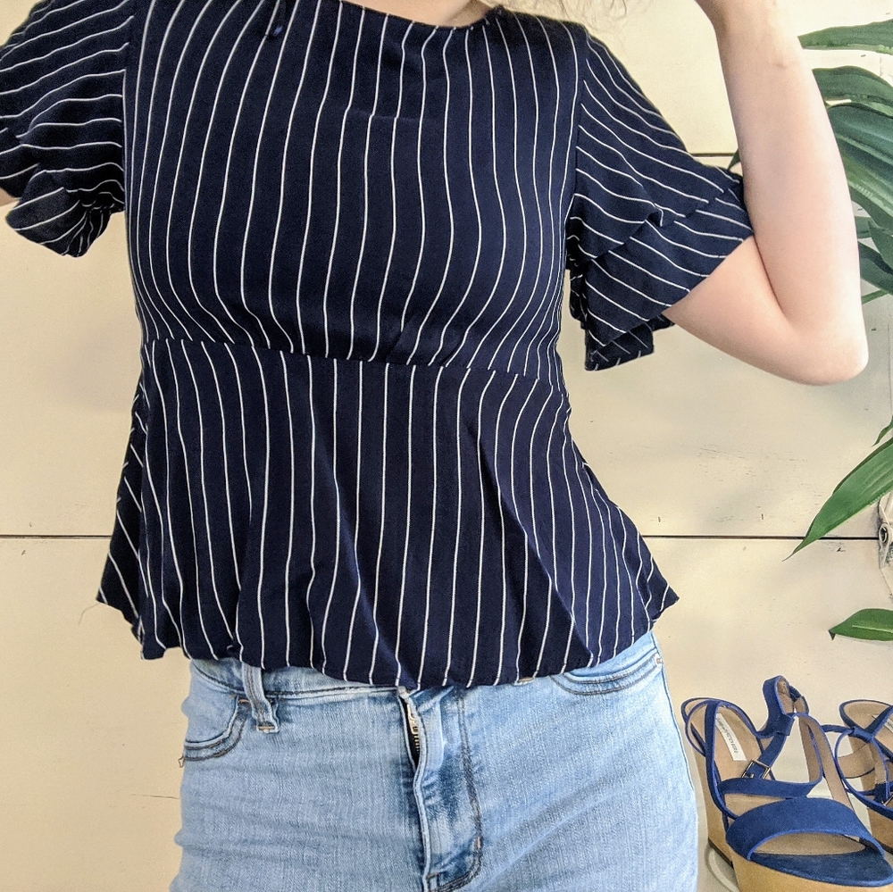 TRF Zara Pinstripe Peplum Blouse